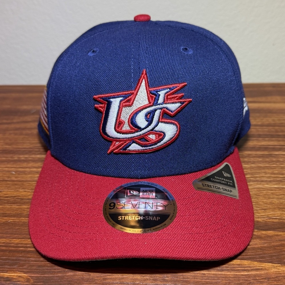New Era Team USA Baseball Stretch Snapback Hat 2026 WBC Navy/Red 9Seventy NEW